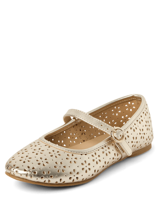 Girls Metallic Perforated Ballet Flats