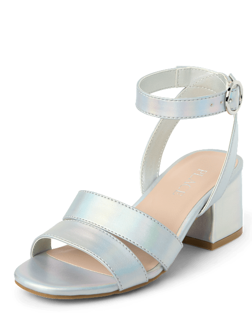 Girls Metallic Block Heels