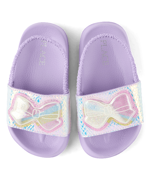 Toddler Girls Holographic Bow Slides