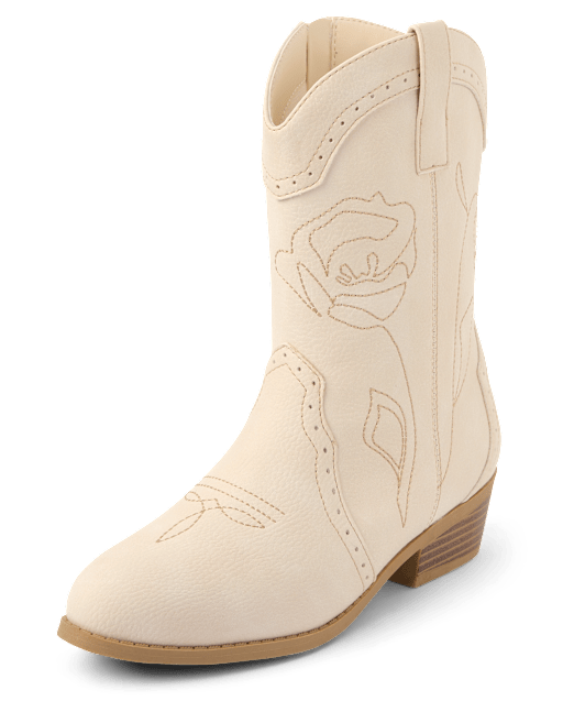 Girls Embroidered Floral Cowgirl Boots
