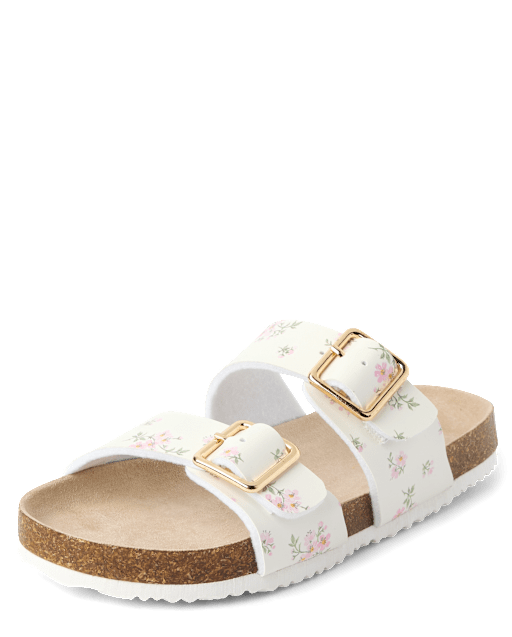 Girls Floral Buckle Slides