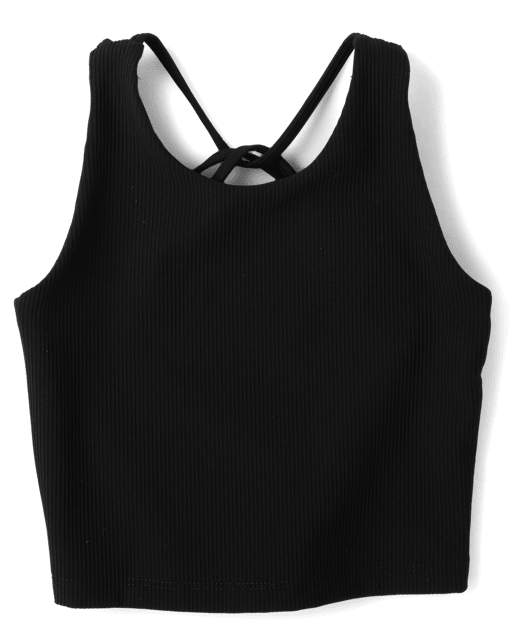Girls Quick Dry Cross Back Ribbed Tank Top