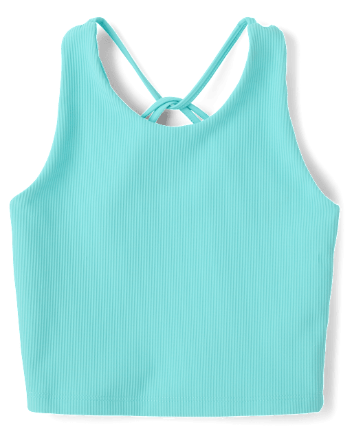 Girls Quick Dry Cross Back Ribbed Tank Top