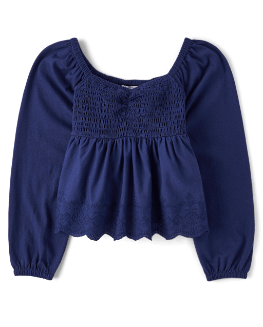 Girls Embroidered Eyelet Peplum Top
