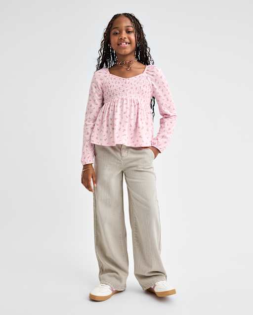 Girls Garment Dyed Utility Baggy Jeans