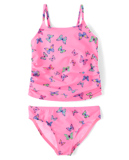 Girls Butterfly Ruched Tankini Swimsuit