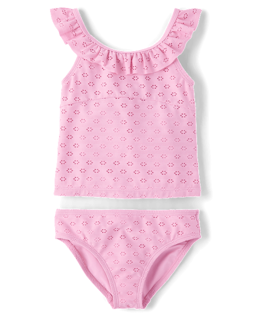Girls Ruffle Eyelet Tankini Swimsuit