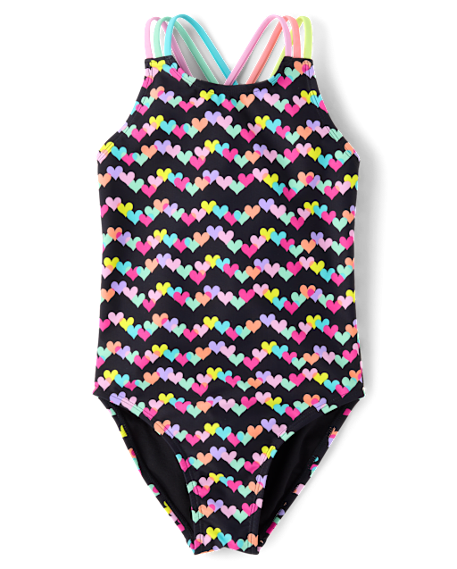 Girls Print Cross Back One Piece Swimsuit