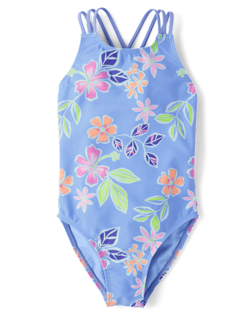 Girls Print Cross Back One Piece Swimsuit