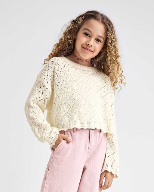 Girls Scalloped Crochet Sweater