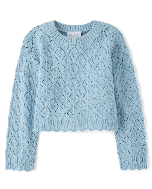 Girls Scalloped Crochet Sweater
