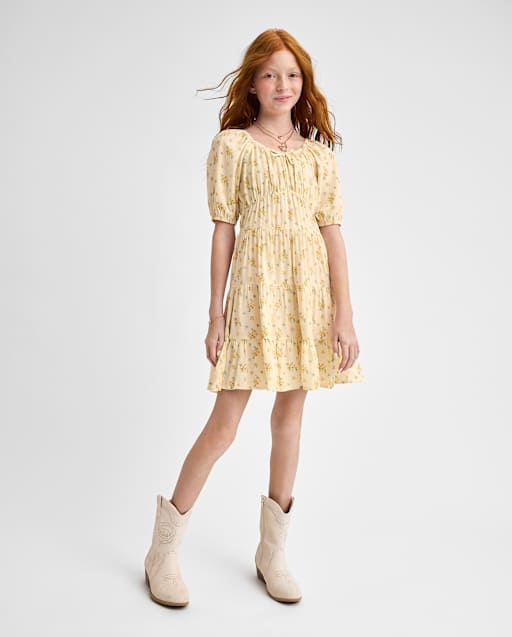 Girls Floral Tiered Dress