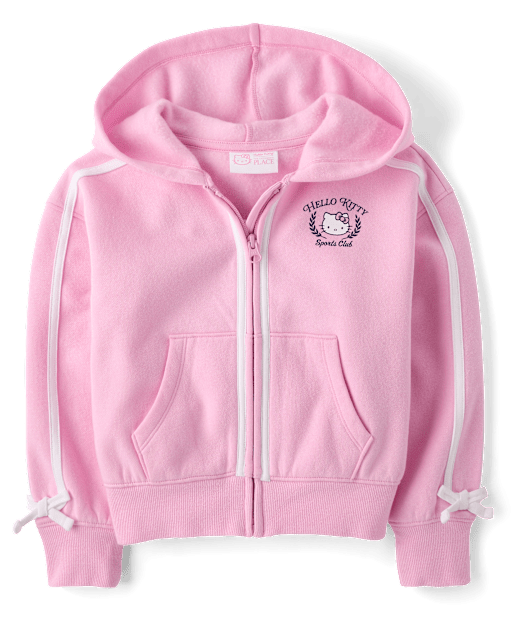 Sweat à capuche zippé en polaire premium Hello Kitty® avec nœud et rayures latérales pour filles