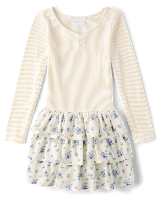 Girls Floral Tiered Drop Waist Dress