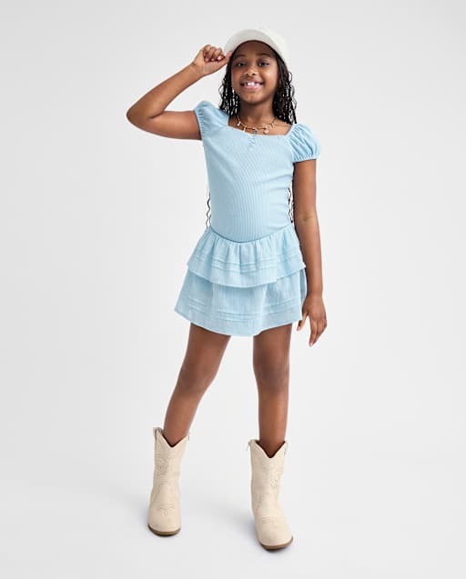 Robe plissée à volants et taille en V pour filles