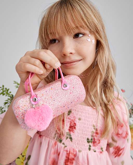 Étui à lunettes de soleil à paillettes en forme de cœur pour filles