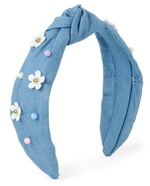 Girls Studded Floral Chambray Top Knot Headband
