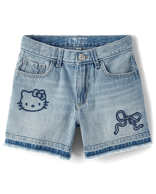 Girls Hello Kitty® Embroidered Frayed Denim Midi Shorts