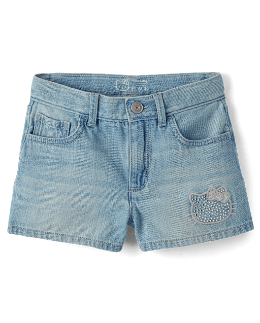 Girls Hello Kitty® Rhinestone Denim Shortie Shorts