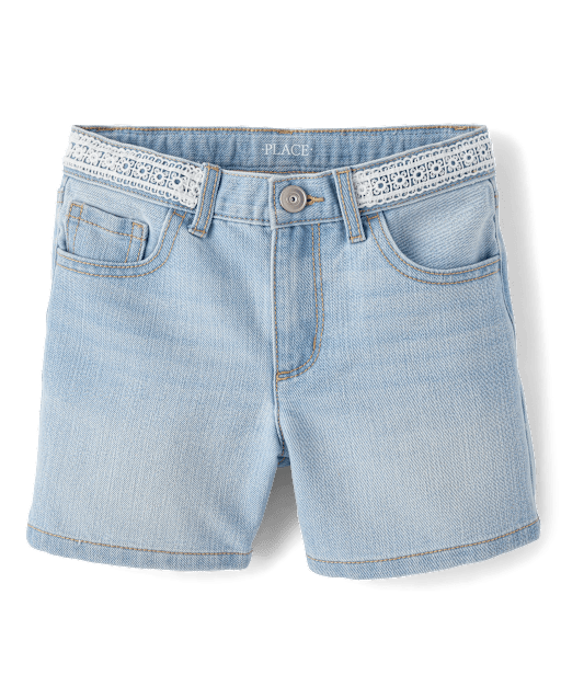 Girls Embroidered Floral Relaxed Denim Midi Shorts