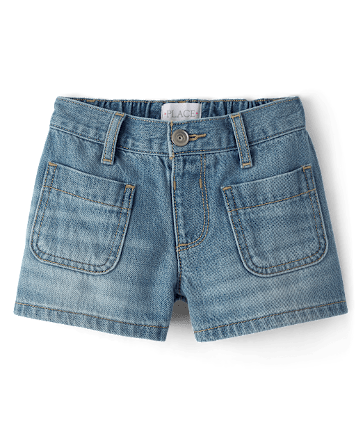 Girls Patch Pocket Relaxed Denim Shortie Shorts