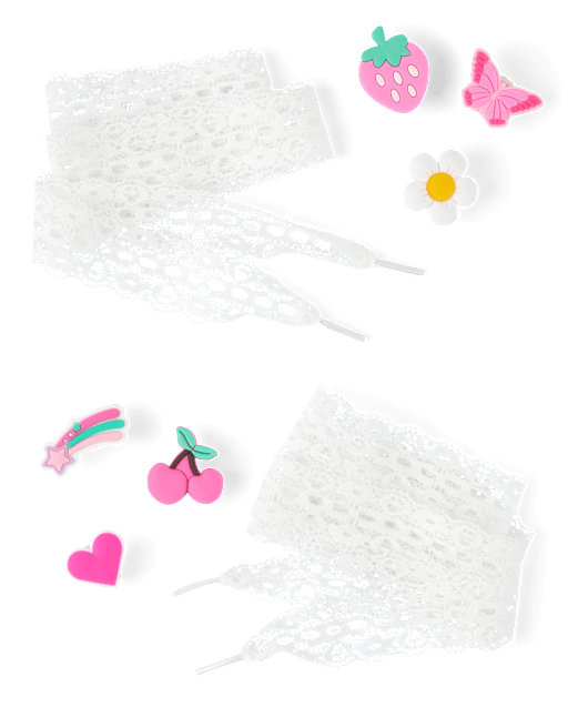 Girls Lace Shoelace & Shoe Charm 8-Piece Set