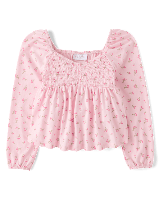 Girls Floral Smocked Peplum Top