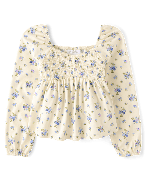 Girls Floral Smocked Peplum Top