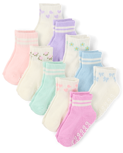 Toddler Girls Striped Icon Cushioned Midi Socks 10-Pack