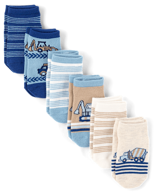 Toddler Boys Construction Vehicle Ankle Socks 6-Pack