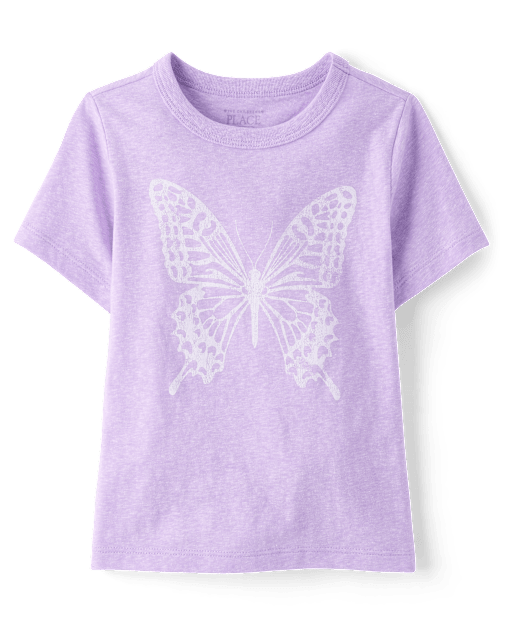 Baby And Toddler Girls Marled Butterfly Relaxed Graphic Tee