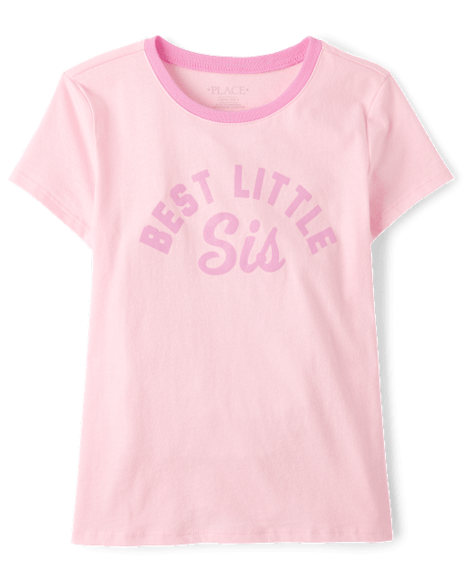 T-shirt graphique à bordure contrastée pour filles, meilleure petite sœur