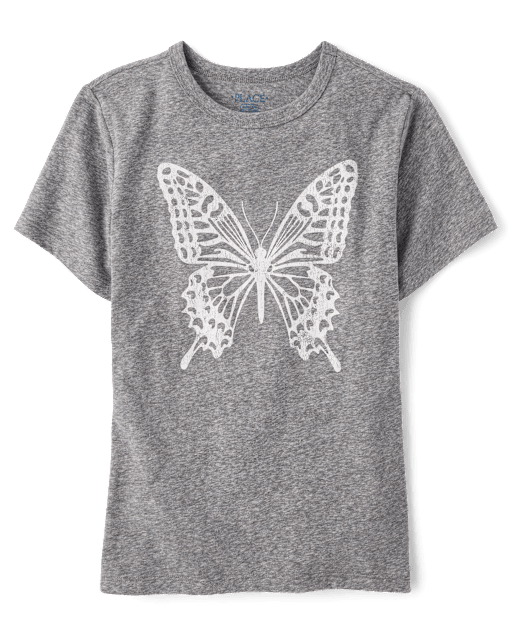 Girls Marled Butterfly Relaxed Graphic Tee