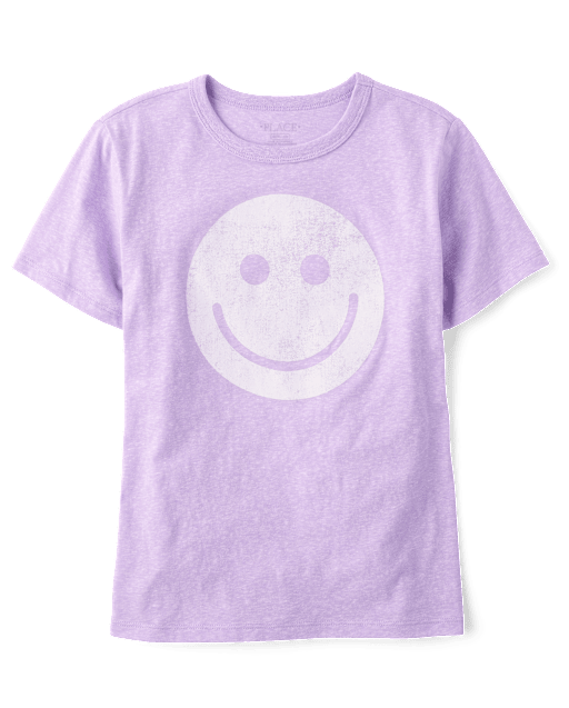 Girls Marled Happy Face Relaxed Graphic Tee
