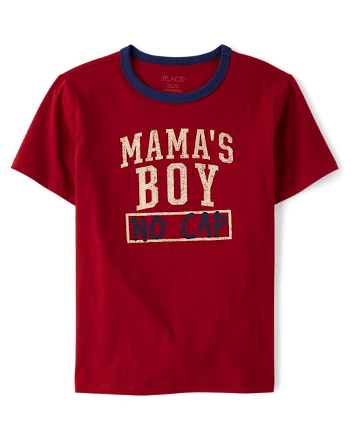Boys Mama's Boy No Cap Graphic Ringer Tee