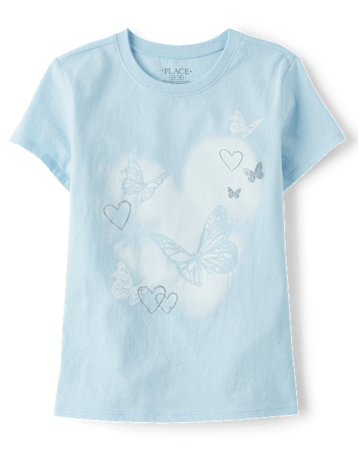Girls Butterfly Heart  Graphic Tee