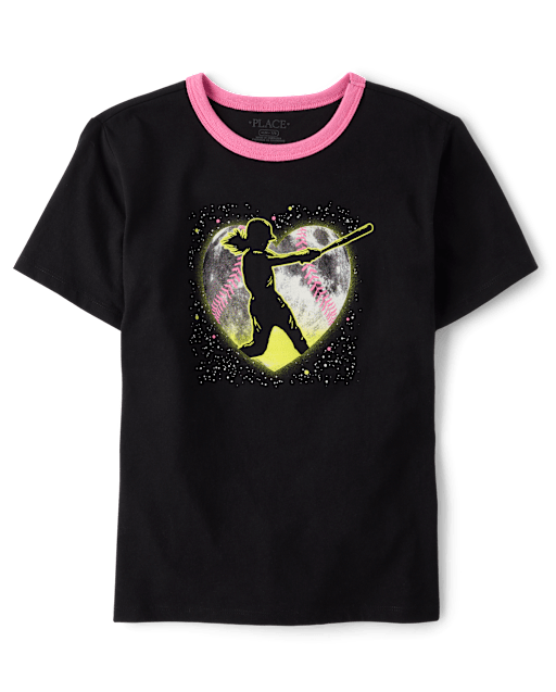 T-shirt graphique décontracté pour filles, style softball, à rayures contrastées