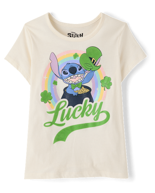 T-shirt graphique porte-bonheur Stitch™ pour filles, spécial Saint-Patrick