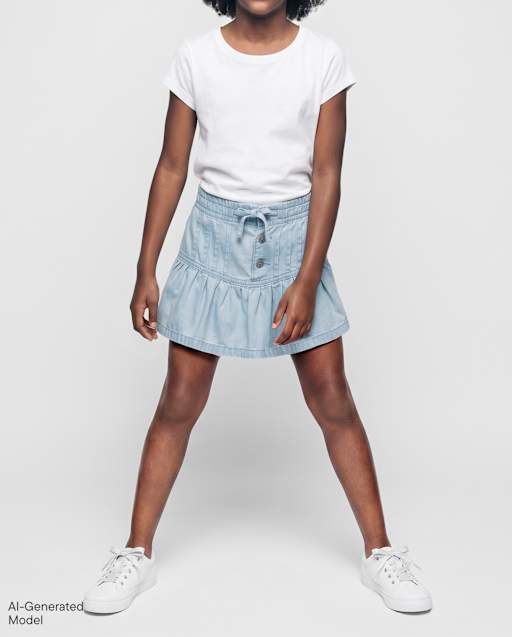 Girls Pintuck Snap Chambray Skort