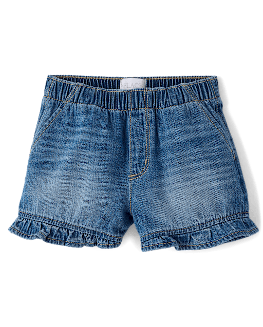 Girls Ruffle Pull On Shortie Jean Shorts