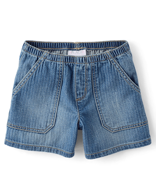 Girls Striped Baggy Midi Pull On Jean Shorts