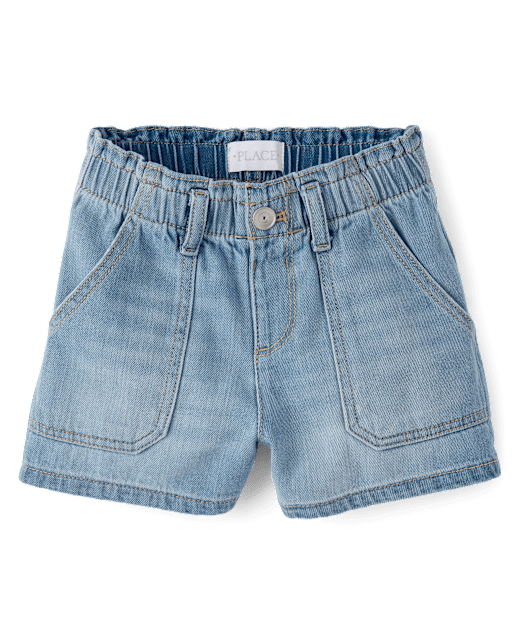 Girls Paperbag Waist Shortie Jean Shorts