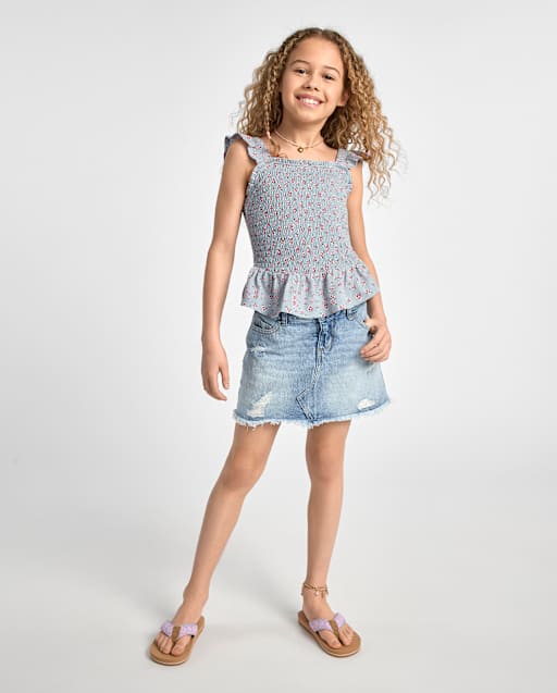 Jupe-short en jean déchirée pour fille