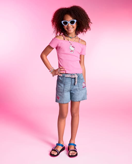 Short en jean midi brodé Hello Kitty® pour filles