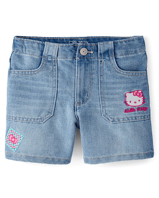 Girls Hello Kitty® Embroidered Midi Jean Shorts