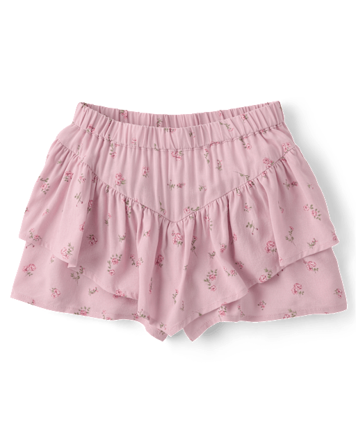 Jupe-short fluide à volants fleurie pour filles