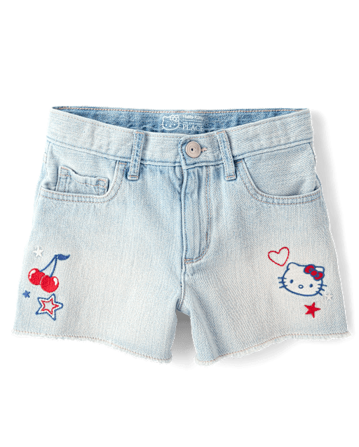 Girls Hello Kitty® Embroidered Icon Shortie Jean Shorts