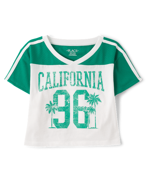 Girls Quick Dry Graphic Mesh Cropped Football Tee