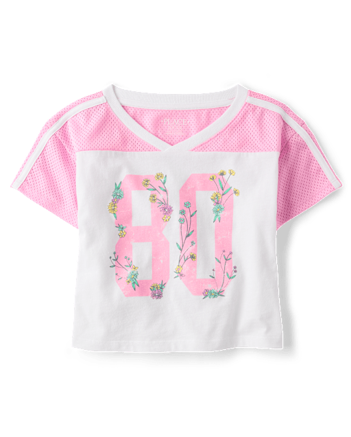 Girls Quick Dry Graphic Mesh Cropped Football Tee
