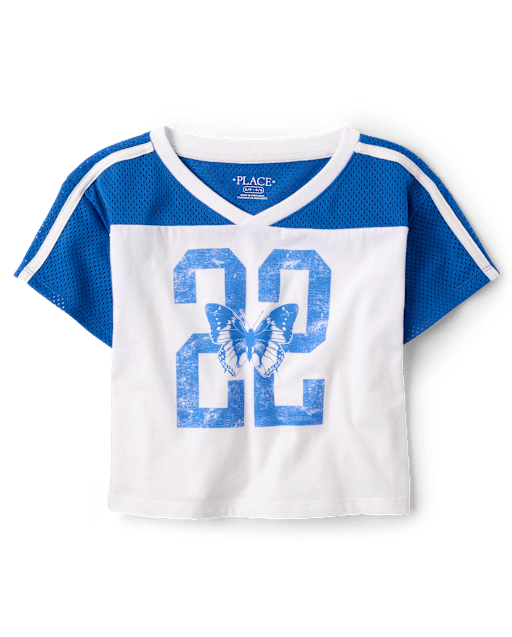 Girls Quick Dry Graphic Mesh Cropped Football Tee